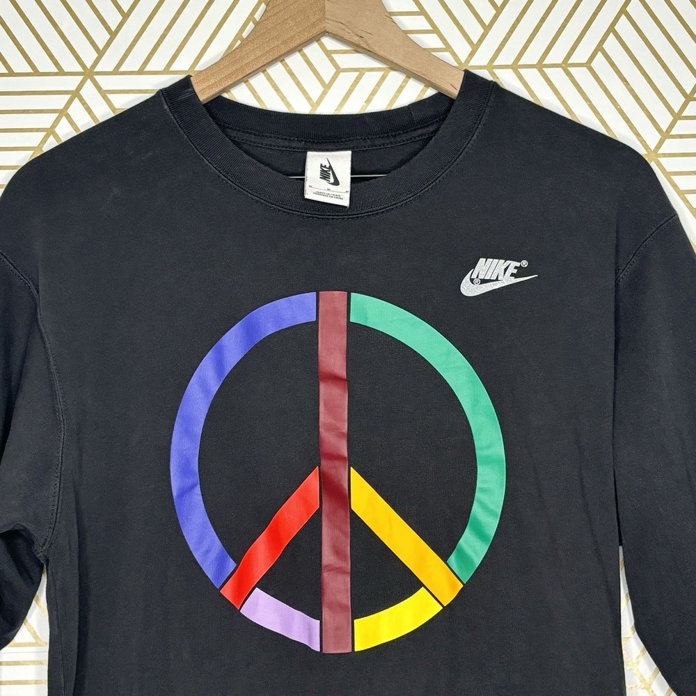 Nike X Olivia Kim Black Peace Sign Long Sleeve Tshirt Medium Rainbow Graphic